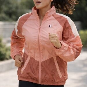 🌸 Champion Colorblock Zip-Up Windbreaker – Peach & Coral 🌸 Size Small Y2K
